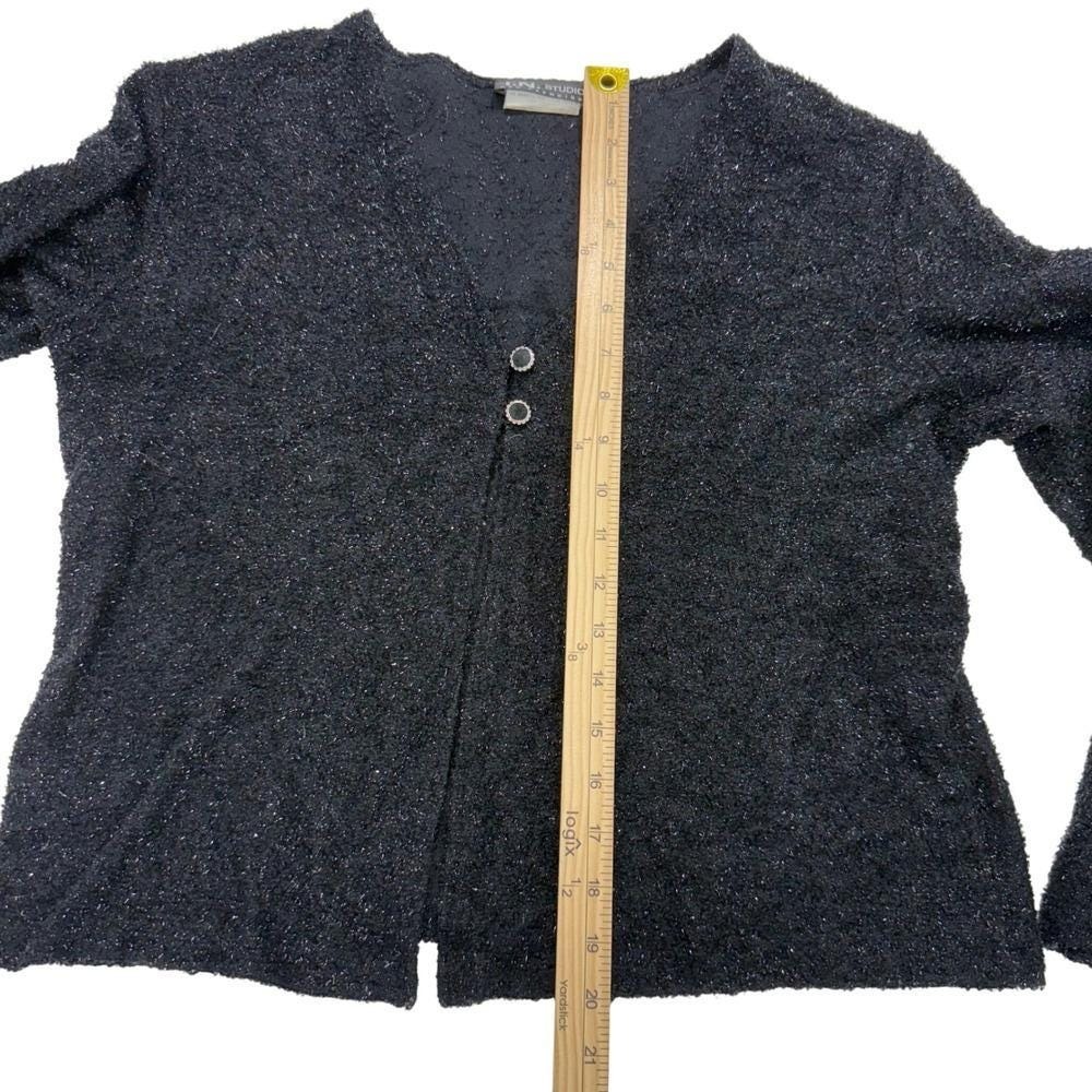 Vintage Womens Sz 14 Black Metallic Sweater Cardigan‎ I.N. Studio San Francisco - Picture 4 of 10